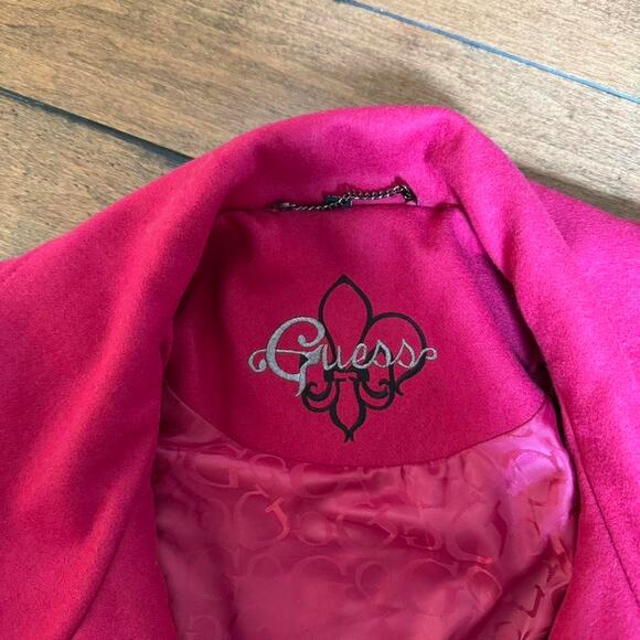 guess hot pink wool blend double breasted coat bow back y2k - Picture 5 of 6